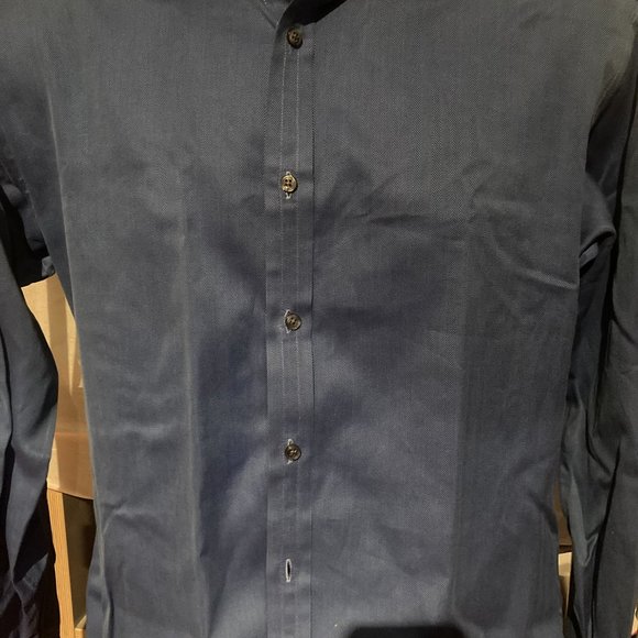 Thomas Pink Mens Long Sleeve Button Down Shirt 16/34 Blue Herringbone Twill - Picture 3 of 7